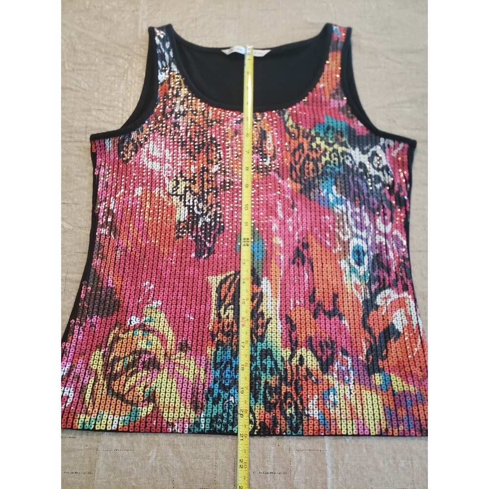 Peter Nygard Women's Sz Small Tank Top Floral Sequin Bold Neon Pink Stretch - Picture 9 of 9
